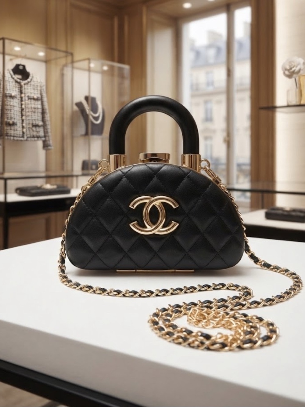Brand New ! Black Quilted Top-Handle mini Crossbody Bag with Gold Hardware